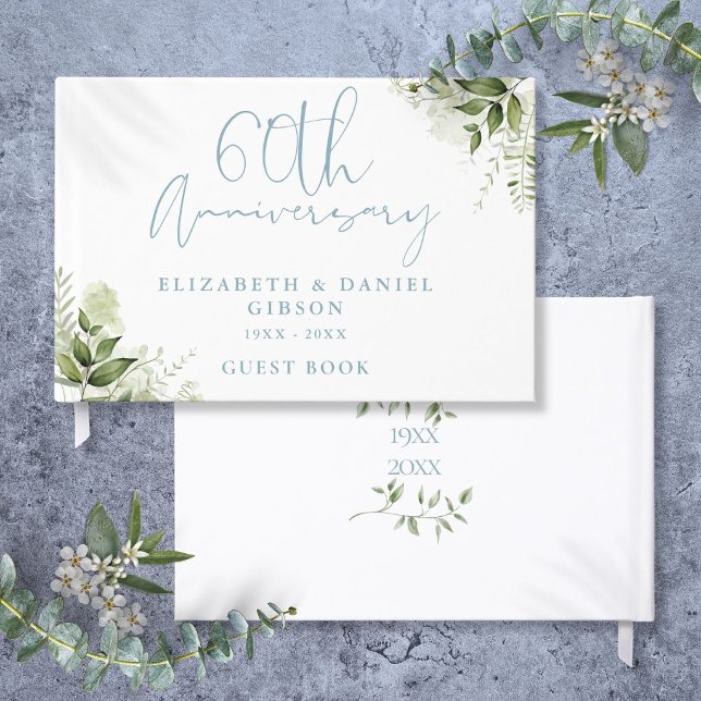 60-års bröllopsdag Blommig grönska Gästböcker (60th Wedding Anniversary Floral Greenery Guest Book)