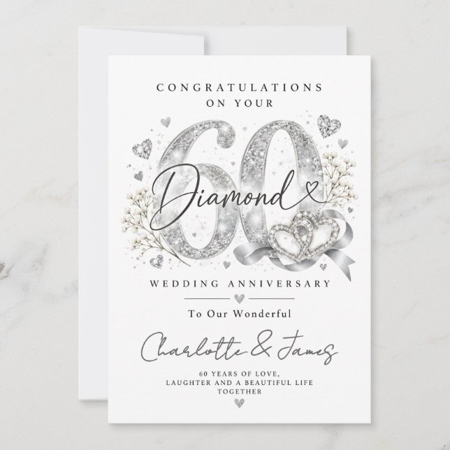 60-års bröllopsdag | Diamantjubileum Julkort (Framsida)