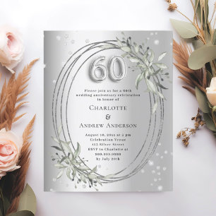 60-års bröllopsdag silver diamant inbjudan