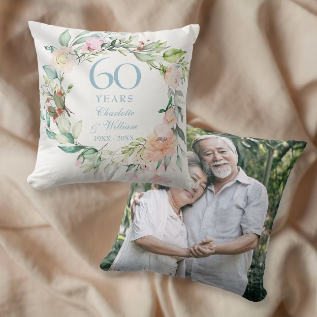 60-års bröllopsfotografi Rosor Akvarell Kudde (Skapare uppladdad)