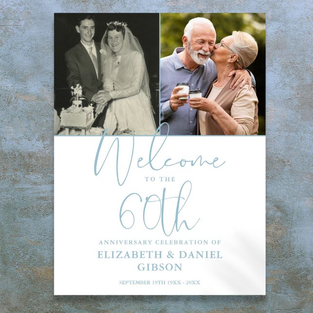60-års bröllopsjubileum 2 Foto Välkomstskylt Poster (60th Wedding Anniversary 2 Photo Welcome Sign)