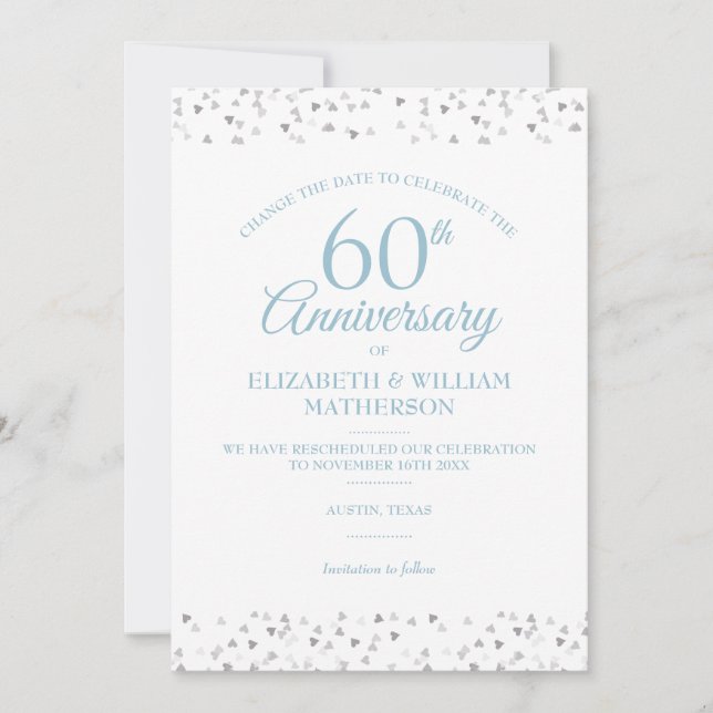 60-års bröllopsjubileum Ändra datum Konfetti Inbjudningar (Framsida)