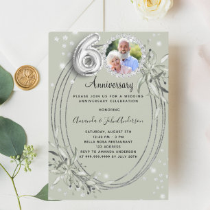 60-års bröllopsjubileum foto diamanter sage grön inbjudningar