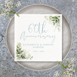 60-års bröllopsjubileum Grönska Blommor Pappersservett
