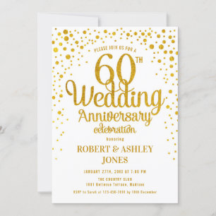 60-års bröllopsjubileum - Guld & Vitt Inbjudningar