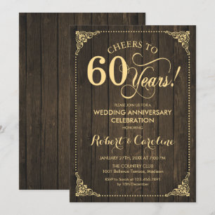 60-års bröllopsjubileum - Guldträ Inbjudningar