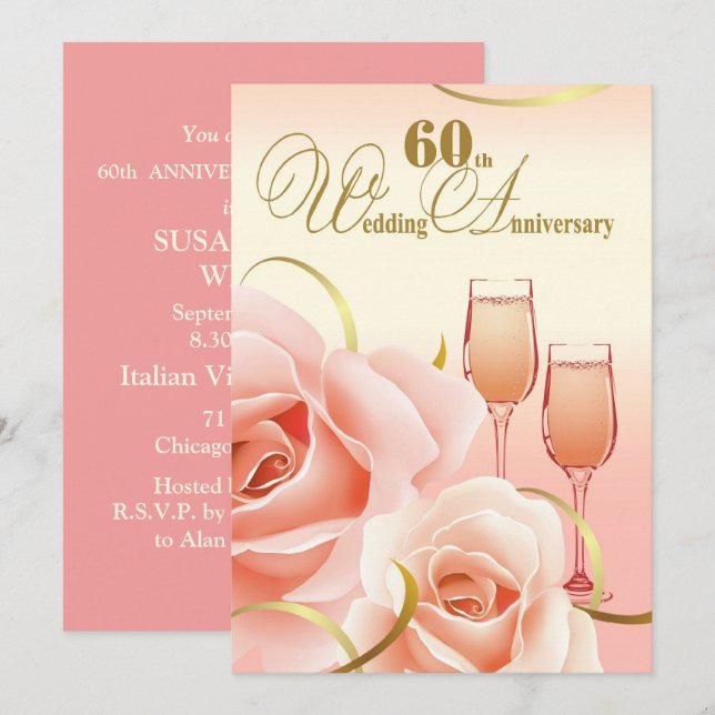 60-års bröllopsjubileum Inbjudningskort (Fram/baksida)