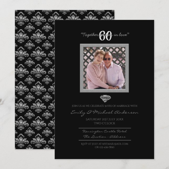 60-års bröllopsjubileum - LÄGG TILL FOTO Inbjudnin Inbjudningar (Fram/baksida)