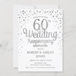 60-års bröllopsjubileum - Silver & Vitt Inbjudningar