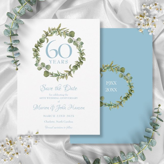 60-års bröllopsjubileum Spara datum-girlang  Inbjudningar (60th Wedding Anniversary Save The Date Garland Invitation)