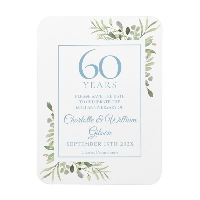 60-års bröllopsjubileum Spara datum Grönska Magnet (Vertikal)
