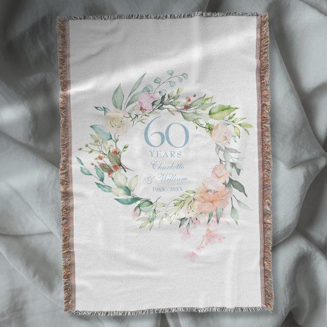 60-års diamant bröllopsdag blommig girlang filt (60th Diamond Wedding Anniversary Floral Garland Throw Blanket)