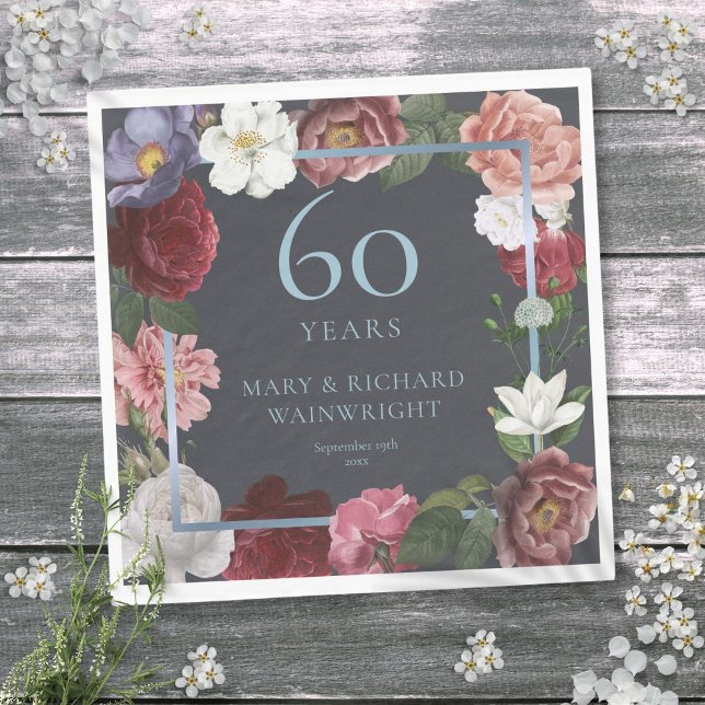 60-års diamant bröllopsdag Country Roses Pappersservett (60th Diamond Wedding Anniversary Country Roses Napkins)