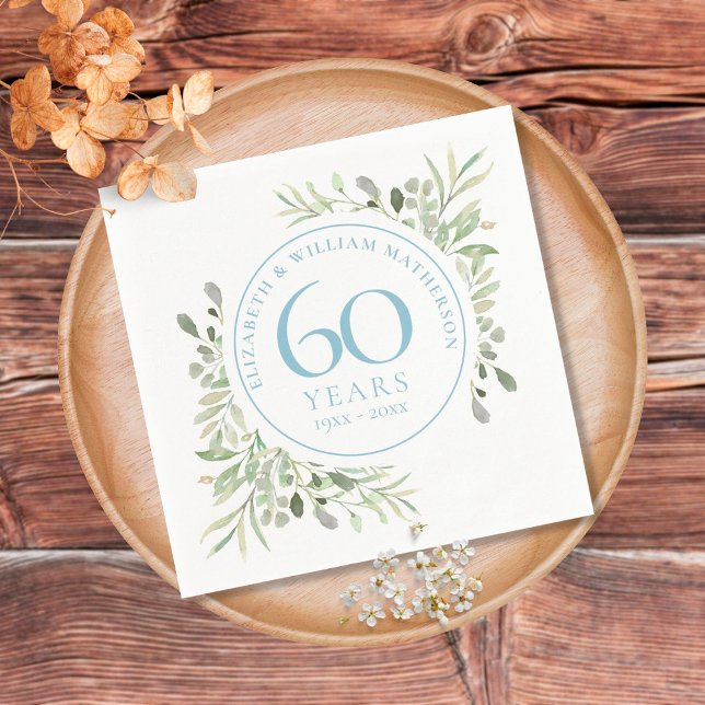 60 Års Diamant Bröllopsjubileum Grönska Pappersservett (Skapare uppladdad)