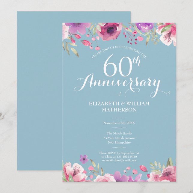 60-års diamantbröllopsdag Country Floral Inbjudningar (Fram/baksida)