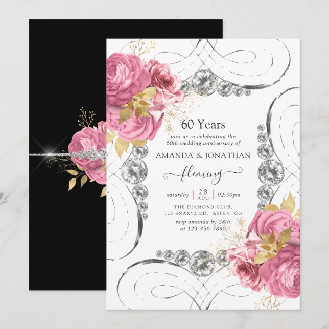 60-års diamantbröllopsfestinladan inbjudningar (Fram/baksida)