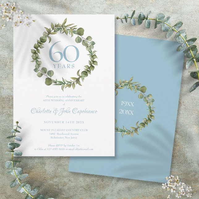 60-års diamantbröllopsfirande skogsgirlangd inbjudningar (60th Diamond Wedding Anniversary Woodland Garland Invitation)