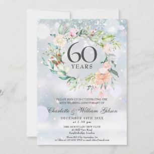 60-års diamantbröllopsjubileum Vinterblommor Inbjudningar