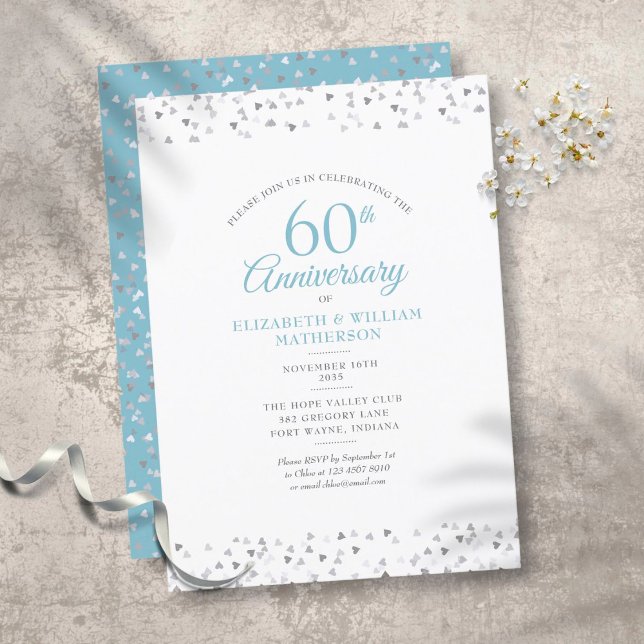 60-års diamantjubileum Bröllopsälskande hjärtan Inbjudningar (60th Diamond Wedding Anniversary Love Hearts Invitation)