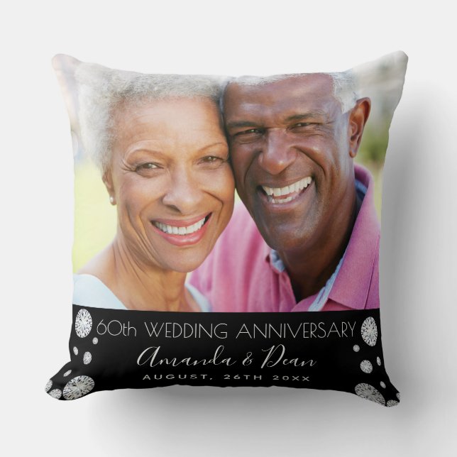 60-års diamantjubileum för bröllop foto svart kudde (Framsida)