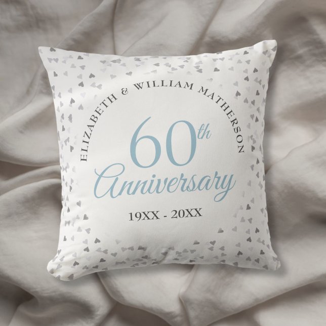 60-års diamantjubileum för hjärtkonfetti kudde (60th Wedding Diamond Anniversary Hearts Confetti Throw Pillow)