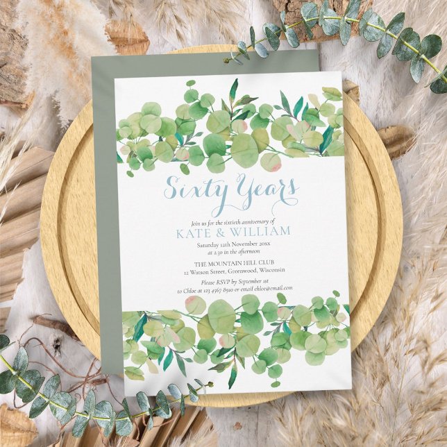 60-års diamantjubileum Grönska Inbjudningar (60th Diamond Wedding Anniversary Greenery Invitation)