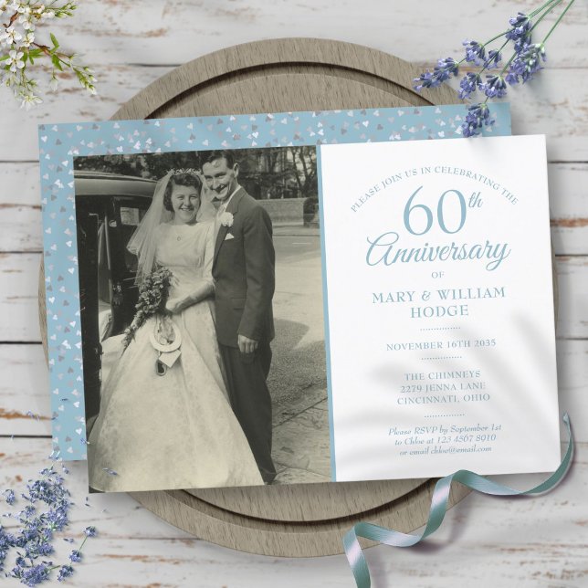 60-års Diamantkonfetti Bröllopsfoto Inbjudningar (60th Anniversary Diamond Confetti Wedding Photo Invitation)