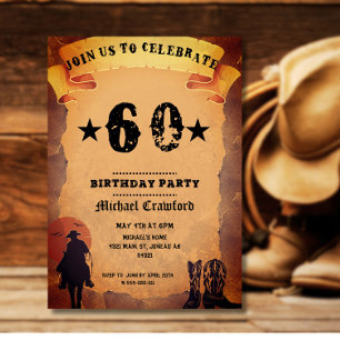 60-års födelsedag cowboy gammal pappershäst ridnin inbjudningar