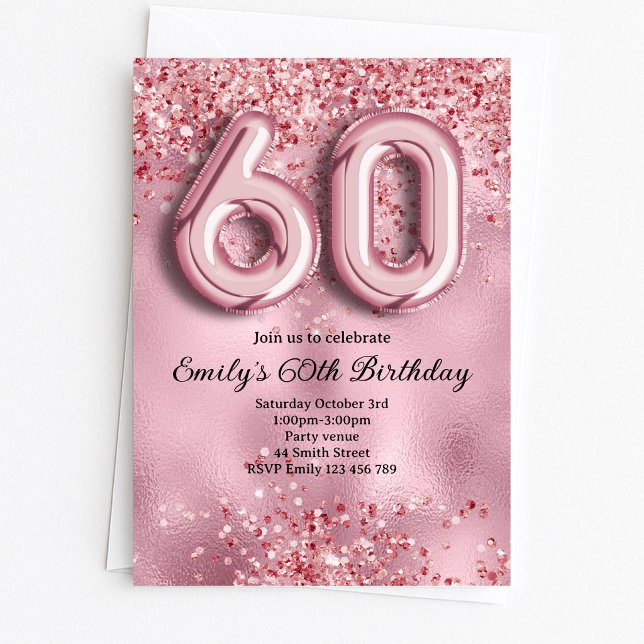 60-års födelsedag med rosa glitter inbjudningar (Skapare uppladdad)