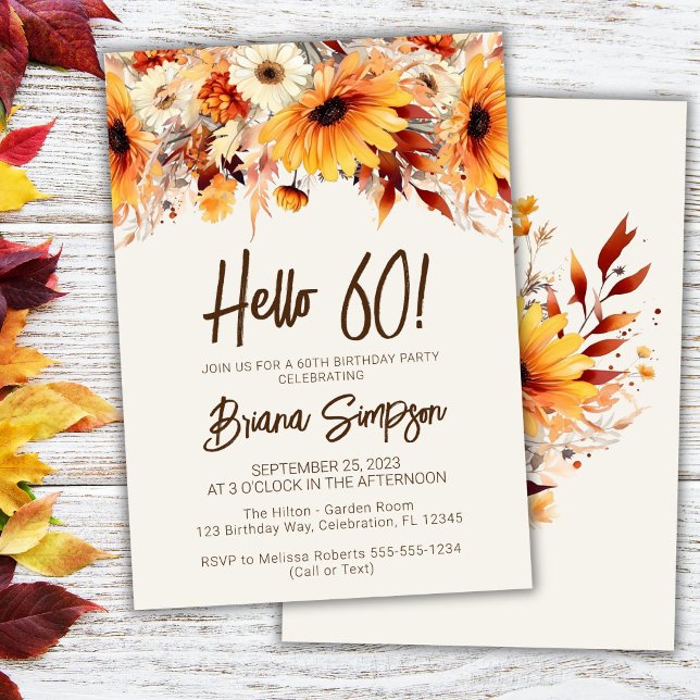 60-års födelsedags beige höstblommor inbjudningar (Skapare uppladdad)