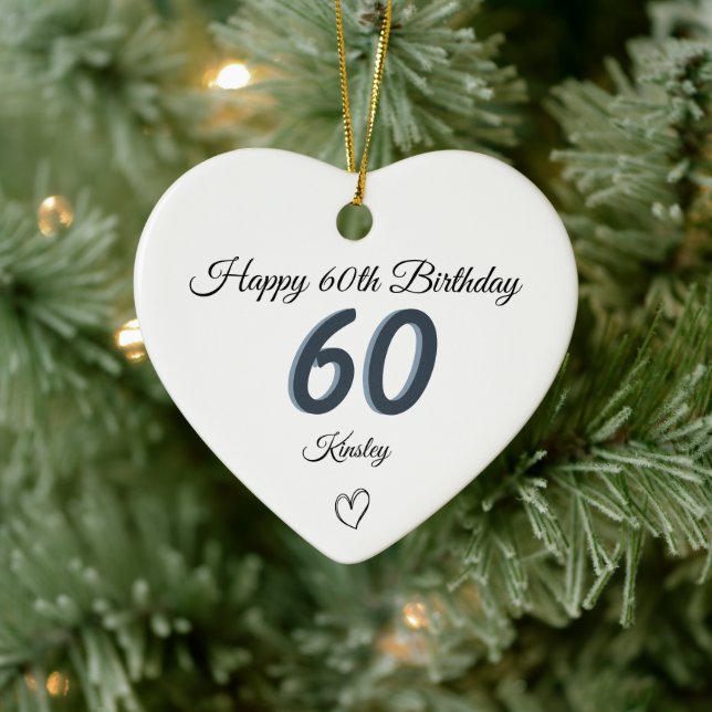 60-års födelsedags blå skugga monogram hjärta julgransprydnad keramik (Träd)
