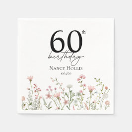 60-års födelsedags blommig elegant skript födelsed pappersservett