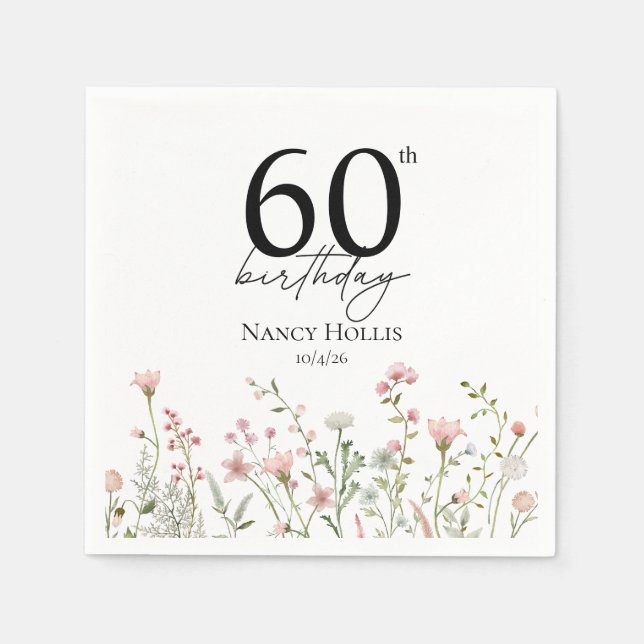 60-års födelsedags blommig elegant skript födelsed pappersservett (Framsidan)