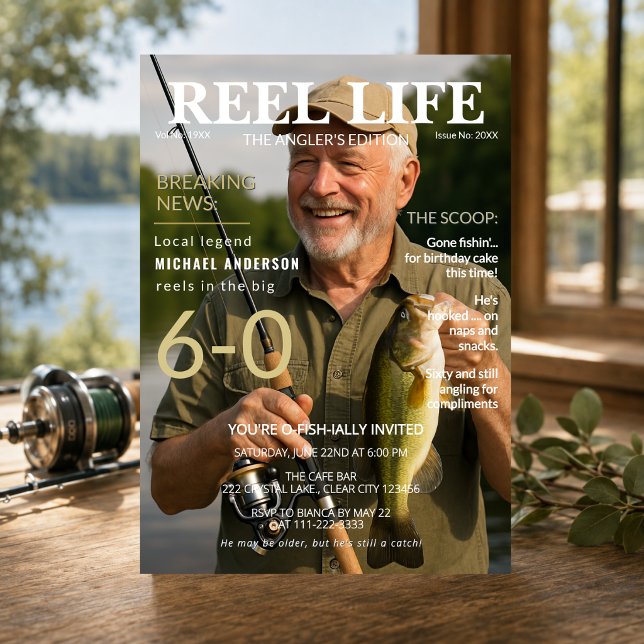 60-års födelsedags fiskemagasin inbjudan (Skapare uppladdad)