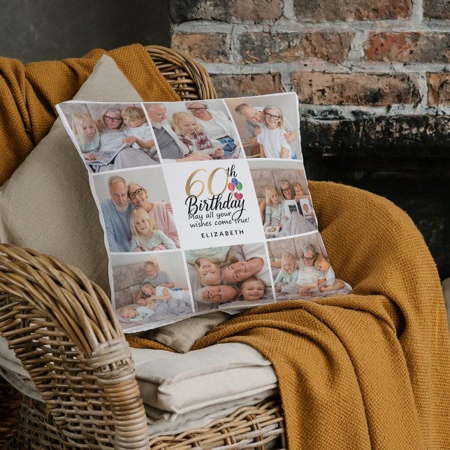 60-års födelsedags fotokollage mormor mor bild kudde (Skapare uppladdad)