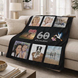 60-års födelsedags fotokollage svart fleecefilt