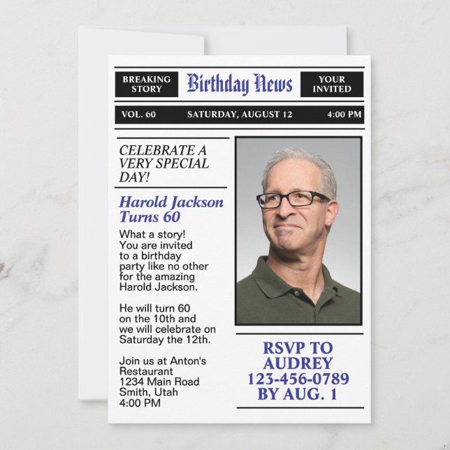 60-års födelsedags framsida tidning födelsedag inbjudningar (Framsida)