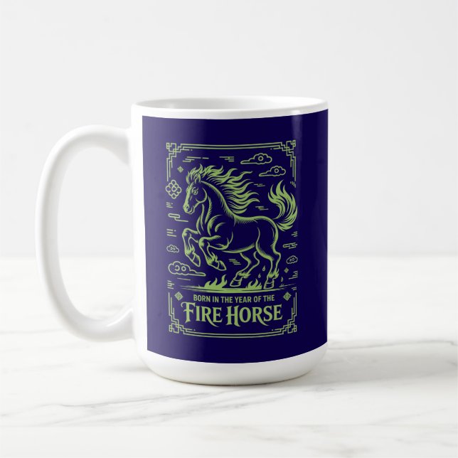 60-års födelsedagseldhäst kinesisk zodiak 2026 Lun Kaffemugg (Vänster)