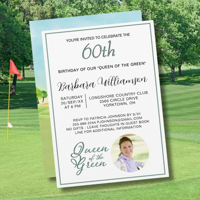 60-års födelsedagsfoto Dam Golfare Tema Inbjudan (Skapare uppladdad)