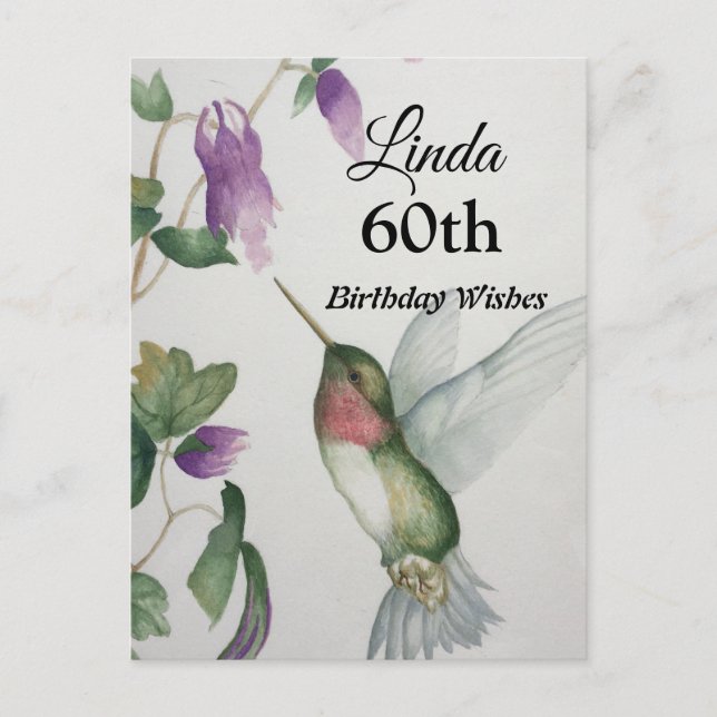 60-års födelsedagsgratulationskort för Hummingbird Vykort (Framsida)