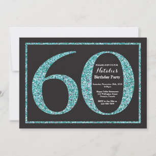 60-års födelsedagsinbjudan Teal Glitter Chalkboard Inbjudningar