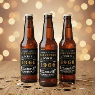 60-års födelsedagslegend född 1966 Vintage svart Ölflaska Etikett