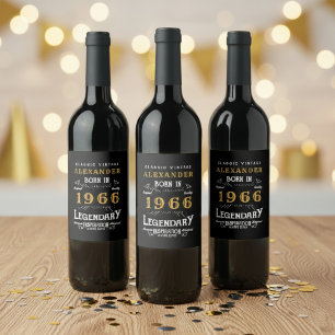 60-års födelsedagslegend född 1966 Vintage svart Vinflaska Etikett