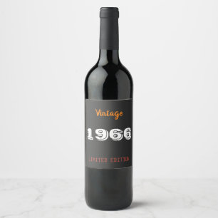 60-års födelsedagsvinetikett – Årgång 1966 Svart & Vinflaska Etikett