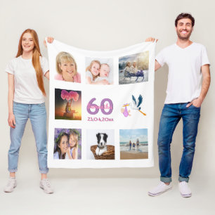 60 års fotokollage, vitt fleecefilt