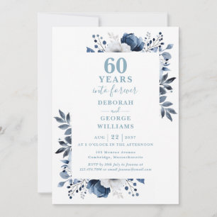 60-års jubileum Grönska Blommig Monogram Inbjudningar