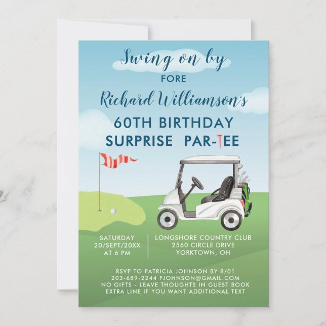 60-års överraskningsfest för herrar med golf-tema inbjudningar (Framsida)