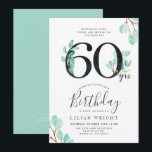 60 års tillväxt | 60:e födelsedagen | Eucalyptus Inbjudningar<br><div class="desc">En roligt och en ny 60:e födelsedag med färsk eucalyptus för prouting som omger din unika Födelsedagsfest. Den har vattenfärgsnummer som täcks av botaniskt grönt i vild. På baksidan av kortet finns en energisk grönt i färg som kompletterar framsidan.</div>