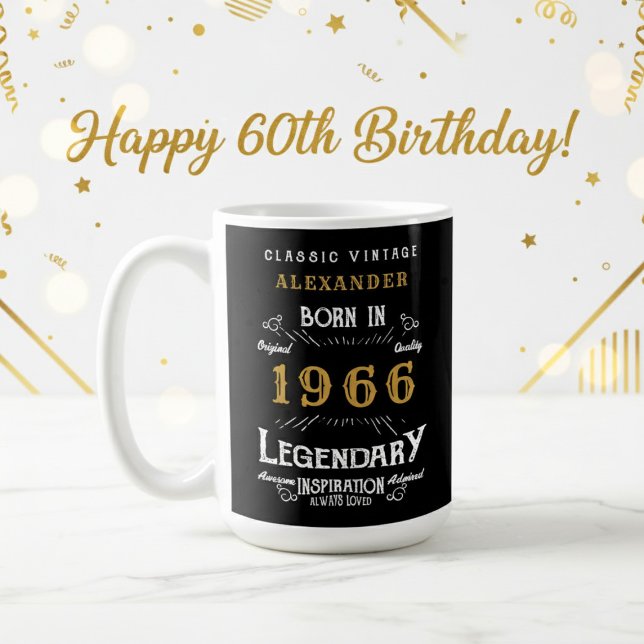 60-årsdag 1966 Legendarisk Retro Kaffemugg (1966 coffee mug on a white and gold background.)