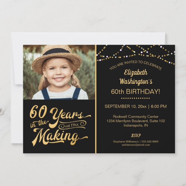 60-årsdag 60 ÅR UNDER ARBETE Svart & Guld Inbjudningar (Framsida)